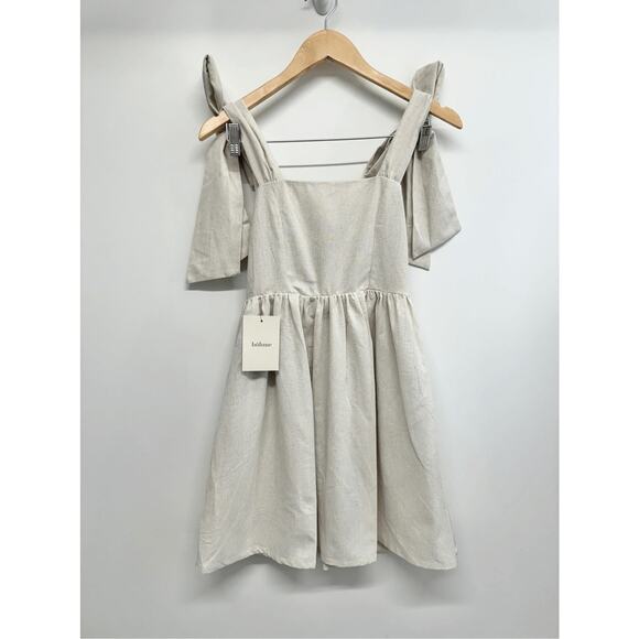 MIOU MUSE Dress Size Small Bow Tie A-Line Mini Linen Blend New - Picture 2 of 12